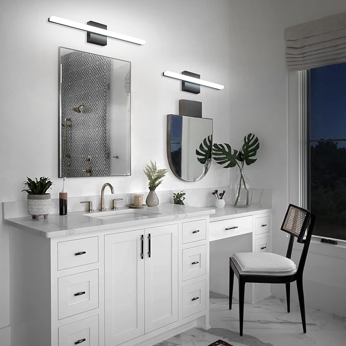 Combuh Bathroom Light Fixtures Dimmable Black Vanity Lights Bar 24 Inch 14W Bathroom Lights Over Mirror ip44 Wall Sconces Daylight White 6000K