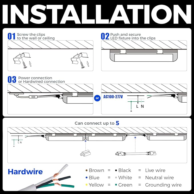 Barrina T8 LED Shop Lights for Workshop 4FT, 50W, 6500K, Super Bright White, Clear Cover, Ceiling, V-Shape Shop Light Fixture, Garage, Warehouse, Basement, ETL Listed, 2 Packs