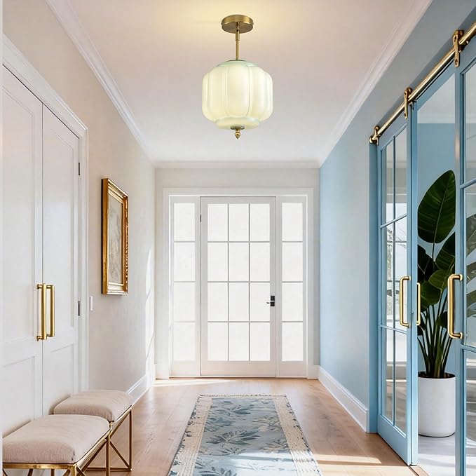 Vintage Blue Glass Pendant Lights 9.8 Inch Mid Century Modern Hanging Ceiling Light, Adjustable Height Kitchen Island Hanging Lights for Dining Room, Kitchen, Hallway and Bedroom, E26 Base