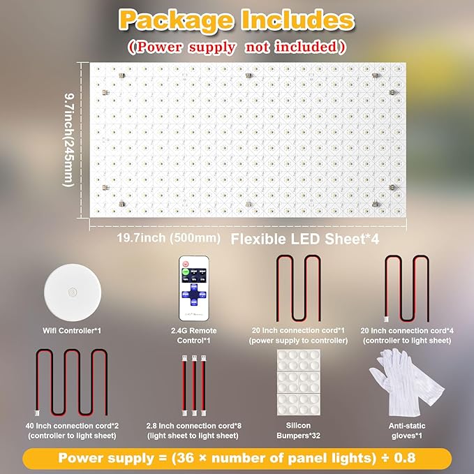 Lichaser 4 Pack LED Backlight Sheet Warm White 3000K 24V 36W, Dimmable LED Panel Sheet Work with Alexa, Flexible Backlit Light Remote & APP Control, 19.7X9.7 Inch for Marble, Onyx, Quartz Countertop
