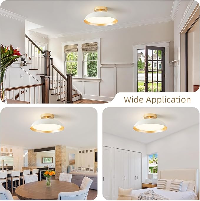 OKELI LED Flush Mount Ceiling Light Fixture, 24W Dimmable 5CCT Modern White Gold Ceiling Light, 11.8 Inch Close to Ceiling Lighting for Bedroom Kitchen Living Room Hallway