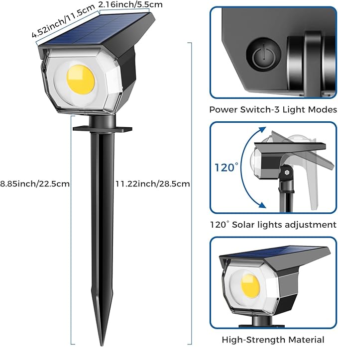 Peasur 8 Pack Solar Lights Outdoor, Spotlights Outdoor Waterproof 3 Modes, 2-in-1 Auto On/Off Solar Spot Landscape Lighting Outside for Tree Plants Yard Garden Pathway, Warm White