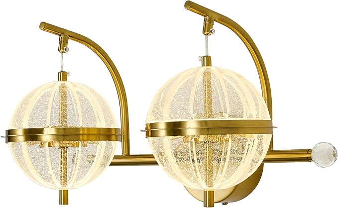 UOFUS 24W Gold Bathroom Light Fixtures Modern LED Vanity Light with Globe Acrylic LampShade 2 Lights Mid Century Wall Sconces Indoor Vanity Lights Over Mirror for Bedroom Hallway Entryway