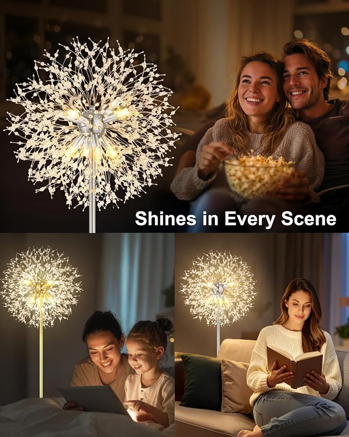 Crystal Floor Lamp, 69'' Modern Floor Lamp for Living Room, Standing Lamp with On/Off Foot Switch, Tall Lamps with 659 PCS K9 Crystals, Chrome Pole Living Room Lights Floor Lamps (Chrome/8)