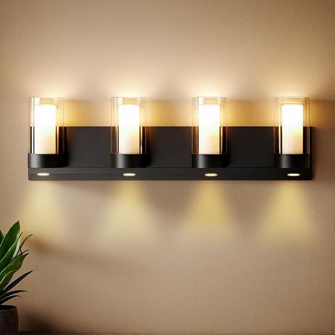 LYTIO 4-Light LED Vanity Bar Light – Modern Bathroom Wall Lamp to Install Over The Sink or Mirror - Includes LED Bulbs (Black)