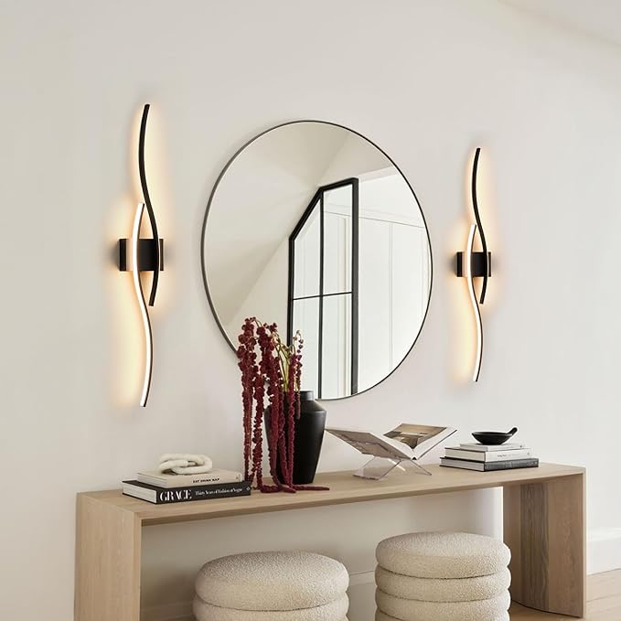 KARTOOSH Battery Operated Wall Sconces with Remote Control, Dimmable/3 Color/Night-Light/Timer/Memory, Black Modern Wireless LED Sconce for Living Room, Hallway, Bedroom, 39.3 Inch (1 Pack)