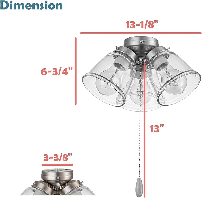 Aspen Creative 22018-1, Four-Light Ceiling Fan Light Kit with Pull Chain, Matte White Finish with Clear Glass Shades, 13-1/8" Diameter x 6-3/4" Height