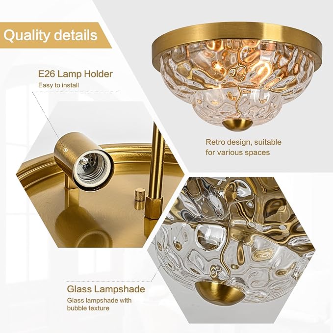Flush Mount Ceiling Light Fixtures, 2-Light Ceiling Mount for Farmhouse with Seeded Glass Lampshade, Industrial Flush Mount Light Fixture Farmhouse for Hallway, Kitchen, Entryway,Bedroom