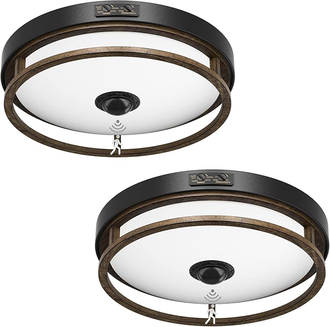 Motion Sensor Outdoor Ceiling Light, 2 Pack Outdoor Flush Mount LED Farmhouse Ceiling Light Fixtures, 12" Dusk to Dawn Porch Lights for Ceiling, Rustic Ceiling Lamp for Entryway, Garage