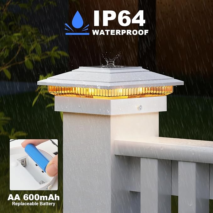 APONUO Solar Post Cap Lights Color Changing - RGB 8 Solid & Gradient Colors, IP65 Waterproof, for 4x4 5x5 6x6 Wood Vinyl Fences, Deck, Patio, Yard, White, 12 Pack
