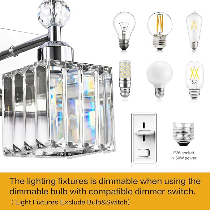 PRESDE Crystal 4 Light Bathroom Vanity Lights Chrom Vanity Light for Bathroom Over Mirror Modern Bath Wall Lighting