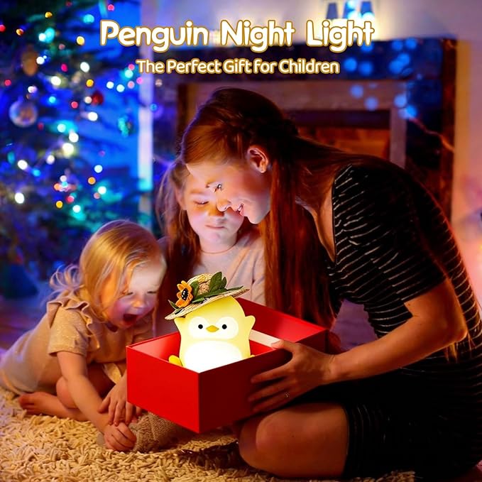 Penguin Night Light for Kids, LED Squishy Silicone Animal Night Lamp, Cute Nursery Nightlight for Desk Decor RGB Ambient Lighting Rechargeable/Dimmable/Timer Toddler Lamp Baby Boys Girls Gift