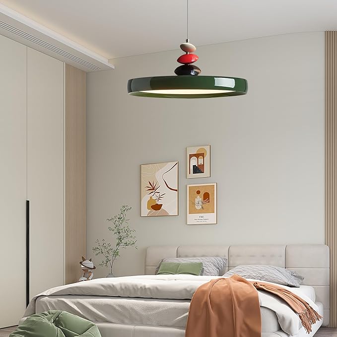Mikeru Modern Pendant Lights, 23.6" Vintage Green Pendant Lighting Fixture with Remote Control Dimmable 3 Color Mode & Brightness Mid Century Island Light Fixture for Dining Room,Kitchen,Living Room
