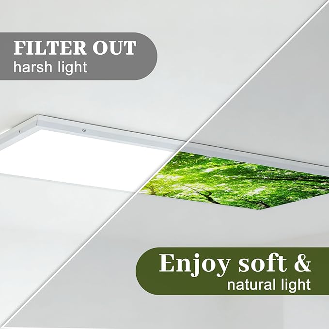 8 Pcs 1 x 4 Feet Fluorescent Lights Covers Magnetic Ceiling Light Cover with 8 Magnets Fluorescent Light Filters for School Classroom Home Drop Lamp Decor (Forest)