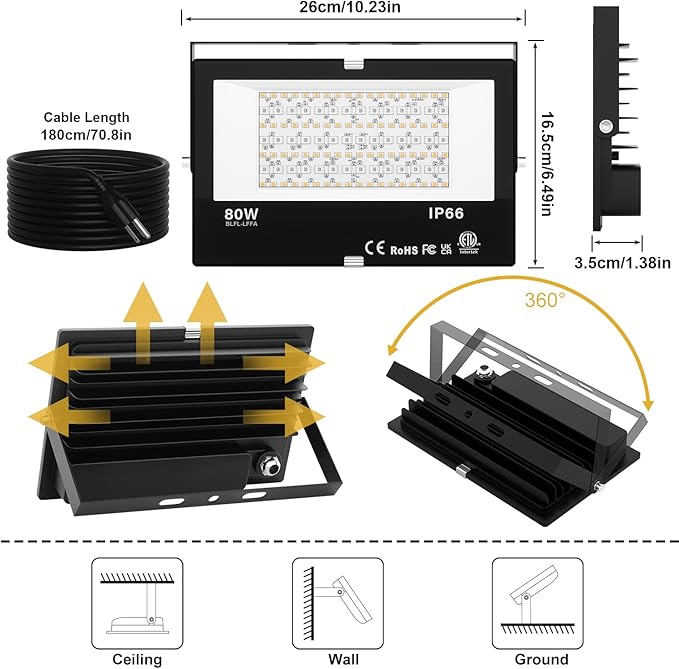 LED Flood Light Outdoor 800W Equivalent 8000LM, Smart RGB Color Changing Landscape Lighting with APP Control, IP66 Waterproof Outdoor LED Lights Daylight 5700K, DIY Scenes, Timing Floodlights, 2 Pack
