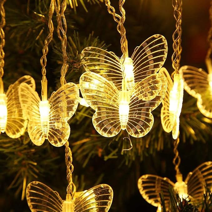 Lainin USB Powered 13FT 96 LED Curtain Lights 16 Butterflies Twinkle Lights 8 Modes Fairy Light Strip for Party Indoor Outdoor Room Garden Wedding Christmas Xmas Decor (Warm White)