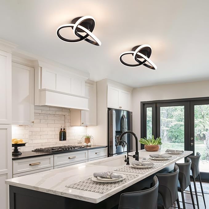 CANEOE Black Hallway Ceiling Light Fixtures 24W Dimmable LED Ceiling Light with Remote Control Modern Flush Mount Ceiling Lights for Bedroom Bathroom Kitchen Balcony Stair Aisle Ceiling Lamp