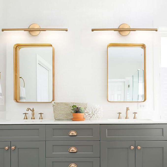 Gold Bathroom Light Fixtures Over Mirror 24 Inch, 18W 360° Rotatable Dimmable 4000K Led Brass Vanity Lighting Fixture, Brushed Gold Bathroom Vanity Lights Above Mirror