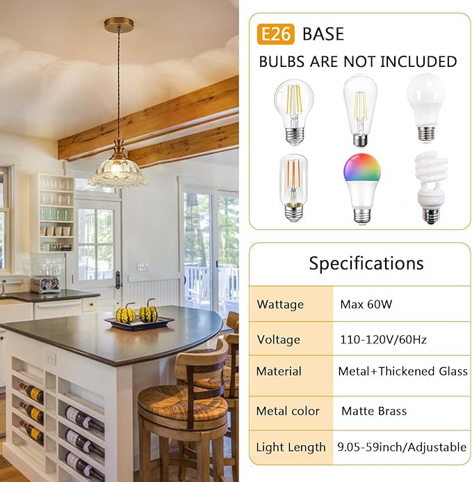 HDDFL Glass Pendant Lights Modern Pendant Lighting Fixtures 11.8 in Brushed Finish Hanging Lamp for Kitchen Island Bedroom Dining Room Coffee Shop Hallway Hotel Living Room