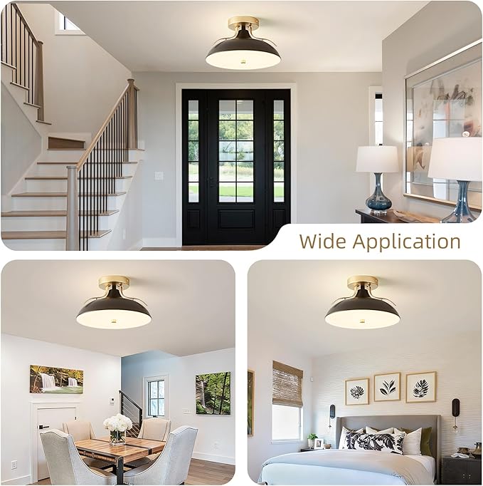 OKELI Dimmable LED Ceiling Light Fixture, 5CCT 2700K–6000K Modern Semi Flush Mount Ceiling Light, 24W Black Gold Close to Ceiling Lamp for Kitchen Bedroom Hallway Entryway Laundry Room, 11.8 Inch