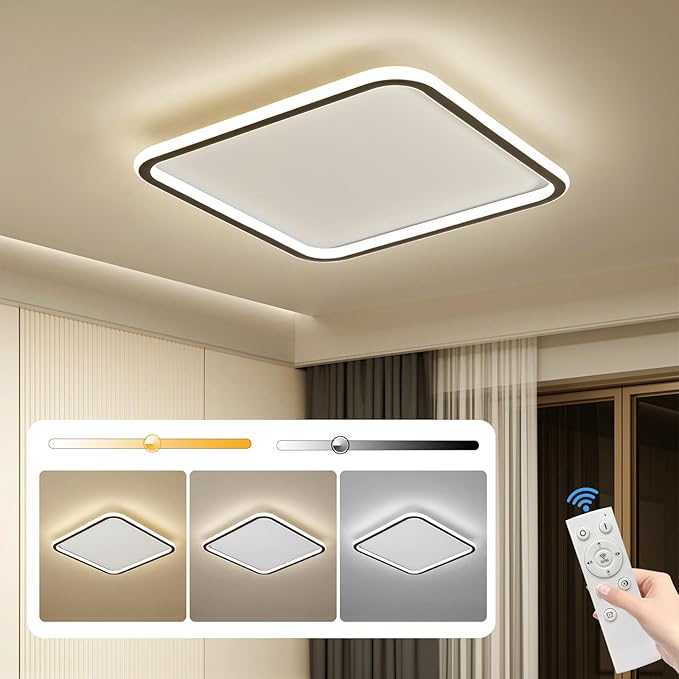 Modern Ceiling Lights,19.6 Inch Flush Mount CeilingLight, Square LED Ceiling Light Fixtures, Thin Modern CeilingLamp, Close to Ceiling Lights for Bedroom, Living Room, 3 Color Temperature Selectable