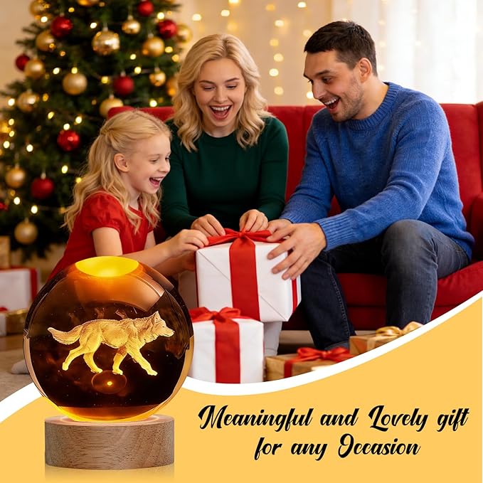 Wolf Night Light, 3D Crystal Ball Lamp with 16 LED Color Changing & Remote, 3.15 Inch Unique Desk Decor, Gift for Men/Kids, Birthday Christmas Home Room Decoration, Wolf Lamp