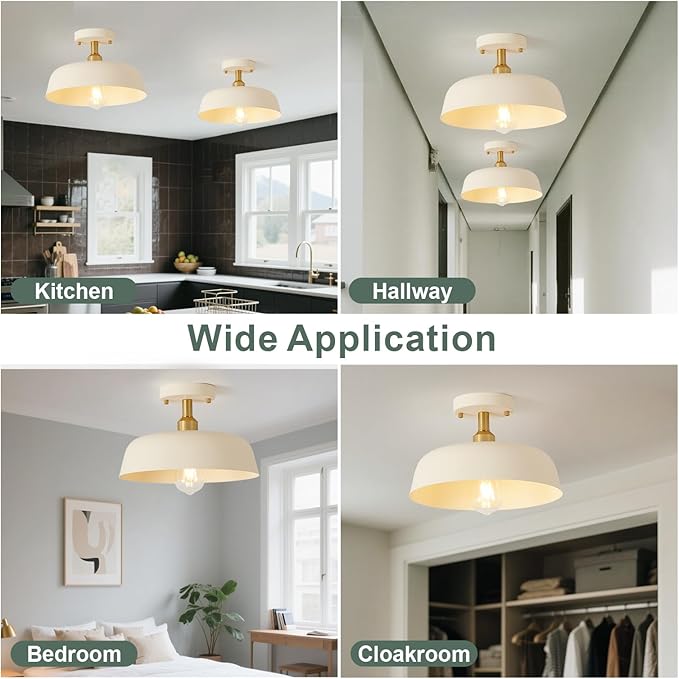 Modern Semi Flush Mount Ceiling Light, 2-Packs Matte Cream Hallway Ceiling Light Fixtures,Mid Century Ceiling Lamp for Kitchen Hallway Entryway Bedroom Laundry Room(2 Packs)