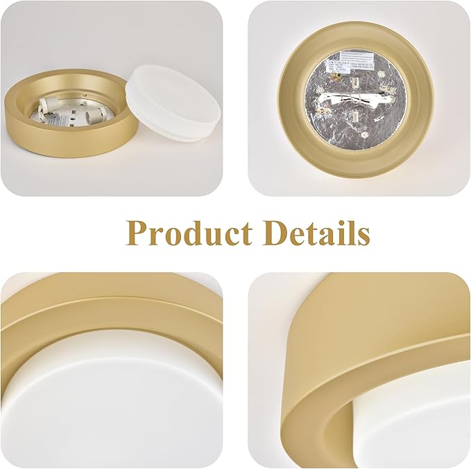 COTULIN 13-Inch Modern Gold Flush Mount Ceiling Light Fixture with White Glass Shade - Ideal for Bedroom, Hallway, Entryway, Living Room, Stairwell, and Kitchen