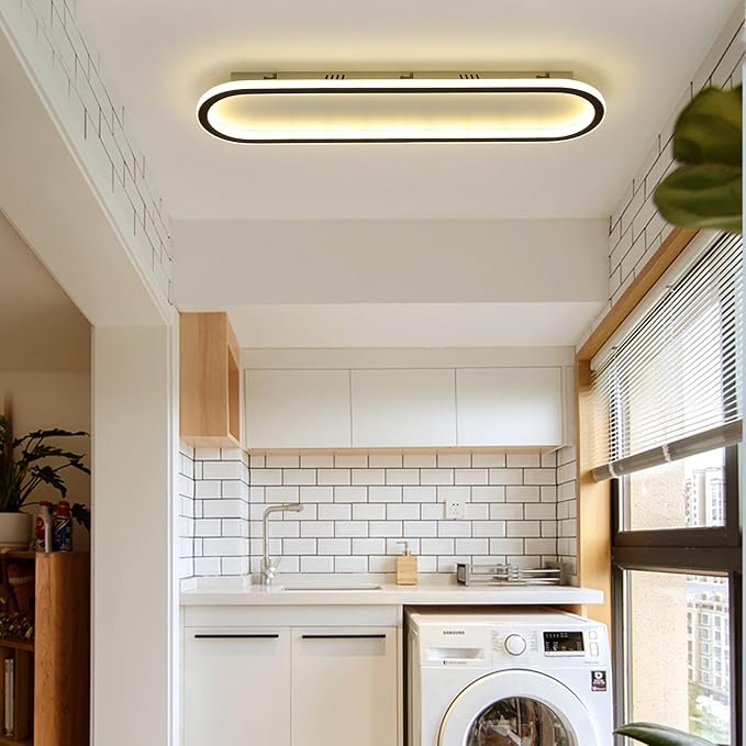 47”Flush Mount CeilingLight, Modern LED Hallway Light Fixture Dimmable CeilingLamp with Remote Control, Black Ceiling Lights for Bedroom/Balcony/Dressing Room, 3000k-6000k, 40-60W