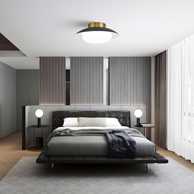 Modern LED Semi Flush Mount Ceiling Light Fixture,Energy Saving 24W Non Dimmable,Black and Gold,Easy to Install,for Hallway Bedroom Kitchen Bathroom Closet Entryway Laundry Room,5000K(11.81")