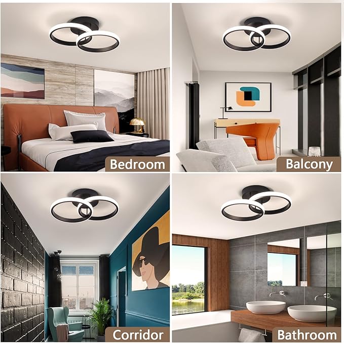 CANEOE Round Modern Led Ceiling Light Fixtures, 4500K Neutral Light Hallway Light Fixtures Ceiling, Bathroom Close to Ceiling Lights for Corridor Stair Aisle Lamps (Black, 1 Pack)
