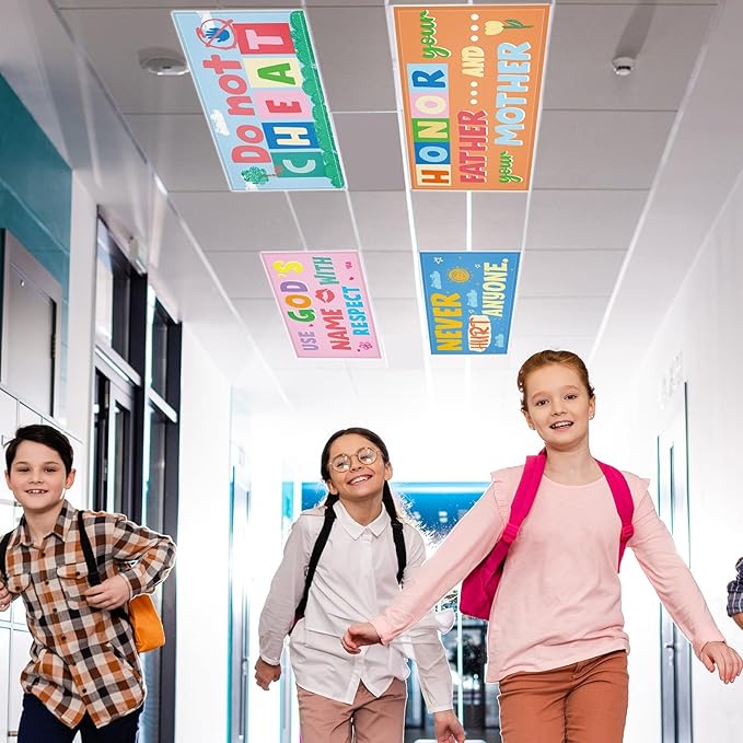 8 Pcs Fluorescent Light Covers with 80 Magnets Decorative for Classroom Ceiling Lights 4 x 2 Feet Magnetic Light Cover Filter Easy Install for Office Hospitals Drop Home Ceiling Supplies (Bible)
