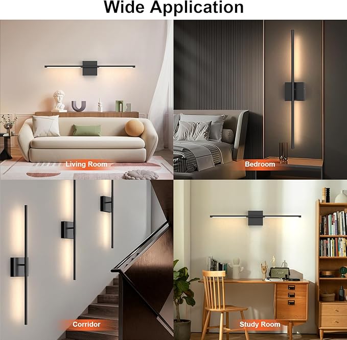 Tartek Battery Operated Wall Sconces Set of Two, Rechargeable Wall Lights with Remote Control, Dimmable 3000K-6000K LED Wall Lamp, 360°Rotate, Long Wireless Sconces for Living Room, Bedroom