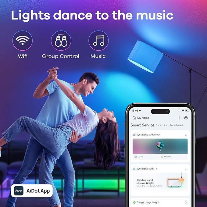 Linkind Smart Light Bulbs, Smart Bulb That Work with Alexa & Google Home, LED Light Bulbs Color Changing, 104 Preset Scene, Music Sync, A19 E26 2.4GHz RGBTW WiFi Bluetooth Light Bulb 60W, 800LM, 4Pack