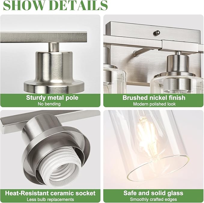 MOKATNG 5-Light Bathroom Light Fixtures, Vanity Light with Clear Glass Shades, Brushed Nickel Bathroom Light Fixtures Over Mirror, Modern Bathroom Wall Lamp for Mirror Living Room Cabinet Bedroom