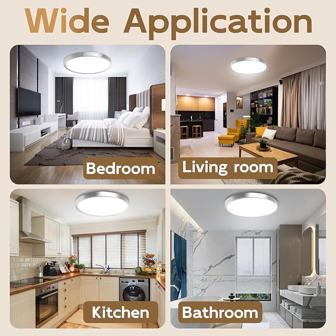 Hlite Dimmable 4pack 12 inch Flush Mount LED Ceiling Light Fixture,24W 2600LM Super Slim 3000K/4000K/5000K 3CCT Selectable,Dimmable Flush Mount Ceiling Light for Kitchen,Bedroom (Brushed Nickel)