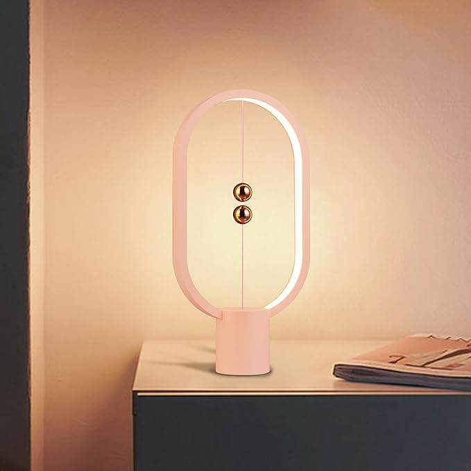 Heng Balance Light, USB Powered LED Table lamp, Creative, Magnetic Switch Night Light, dimmable Eye Protection Table lamp, Used for Gifts, Decoration Bedside, Dormitory and Office(Pink)