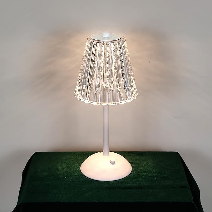 Cordless Table Lamp, 4000mAh Rechargeable Battery Operated Lamp, 3 Color Modes & Stepless Dimmable LED Touch Lamp, Portable Crystal Metal Beside Lamps for Bedroom Restaurant Outdoor(White)