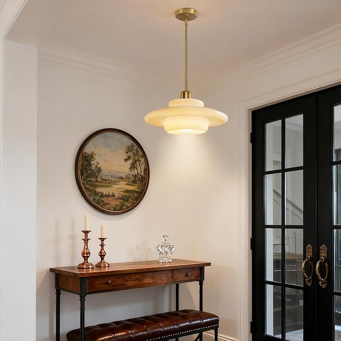 Pendant Lights Kitchen Island: Mid-Century Modern Hanging Light Fixture Entryway - Glass Pendant Lamp Dining Room (Golden Rod)