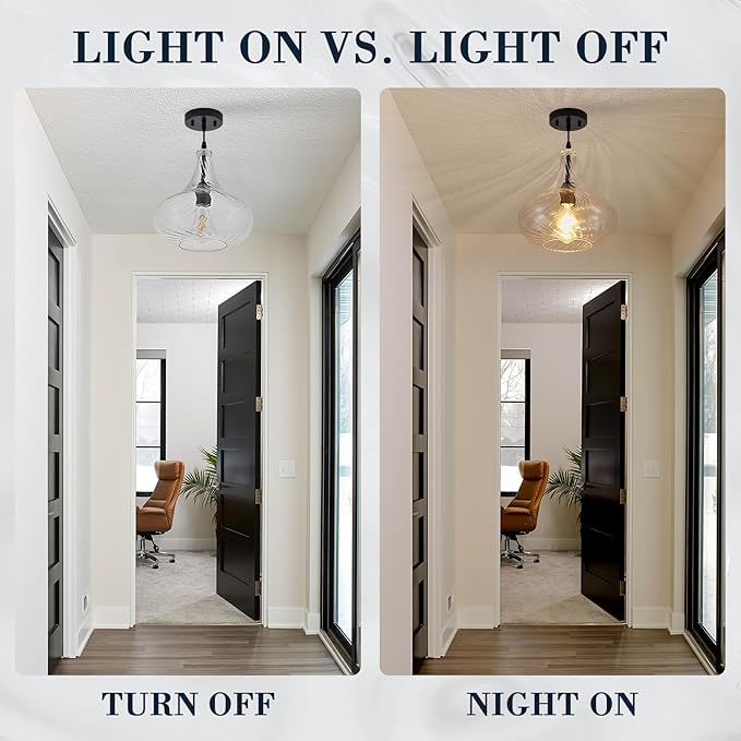 VILUXY Glass Pendant Lights 11inch Large Modern Black Pendant Lighting Fixtures for Kitchen Island Striped Shade 1 Light Single Ceiling Hanging Light for Kitchen Sink Dining Room Hallway, UL Listed