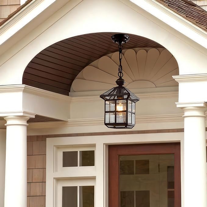 Milaii Mi Copper Outdoor Pendant Light 12.6in Exterior Hanging Porch Lights Oil Rubbed Bronze Waterproof Outdoor Chandelier Anti-Rust for Patio Entry Hallway