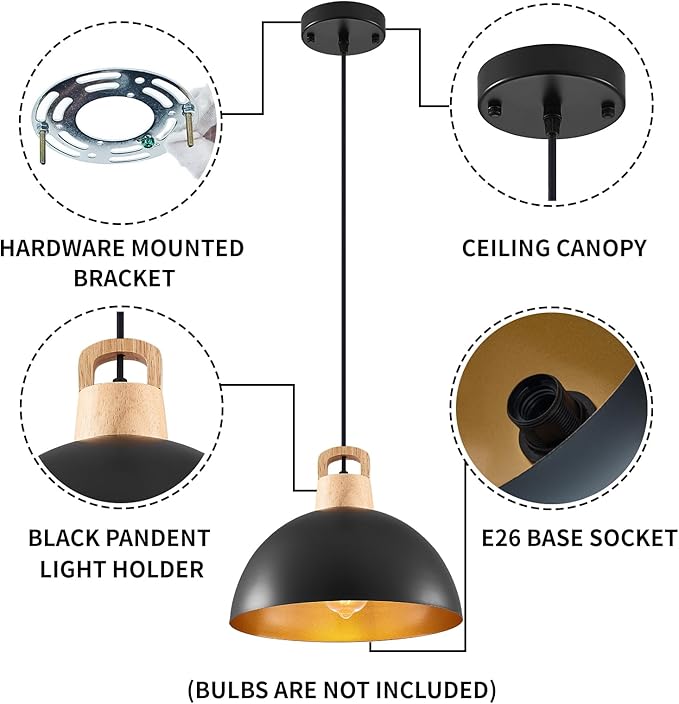 Black Pendant Light, 3 Packs 11.8inch Modern Pendant Lights, Farmhouse Pendant Lights Kitchen Island, Kitchen Pendant Light for Bedroom; Office; Living Room