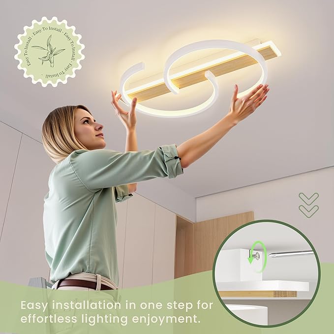 15.7" LED Ceiling Light, Flush Mount Ceiling Light with Remote Control,35W Bamboo Ceiling Light Fixture Dimmable 3000-6000K, Modern Light fixtures Ceiling for Bedroom Living Room Dining Room