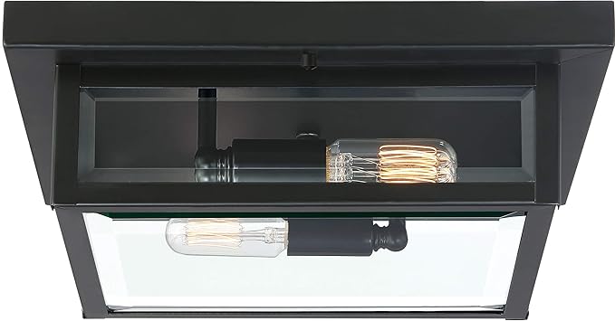 Quoizel Westover 12" Outdoor Flush Mount Ceiling Light, 2-Light Earth Black with Clear Beveled Glass, E12 Base, ETL Damp Rated
