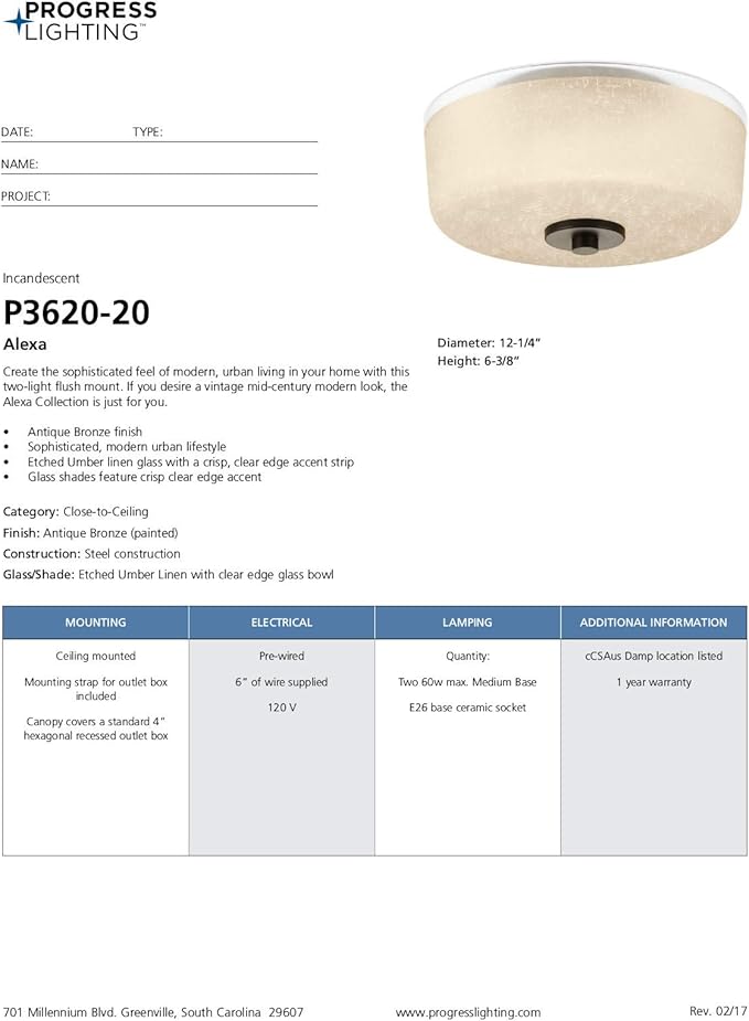Progress Lighting Alexa Collection Two-Light 12-1/4'' Flush Mount