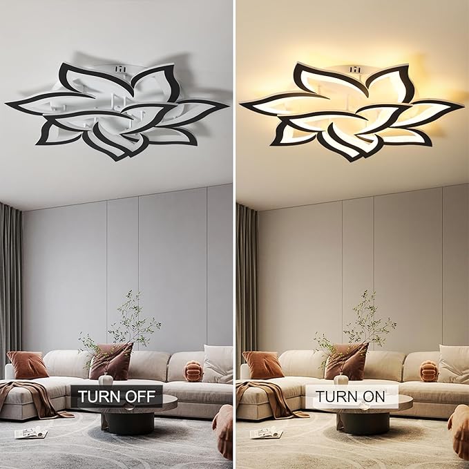 JAYMP 31.5" Flower Shaped Ceiling Light Dimmable Modern Ceiling Lamp Remote Control LED Lighting Fixture for Living Room Bedroom Dining Room (Black/10 Petals)