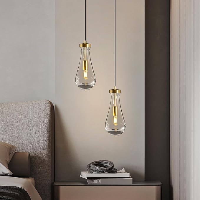 Raindrop Pendant Lights Kitchen Island: Raindrops Crystal Light Fixtures of 2 Lights - Gold Brass Teardrop Lighting over Dining Table - Modern Adjustable Tear Drop Ceiling Pendants Light Bulb Included