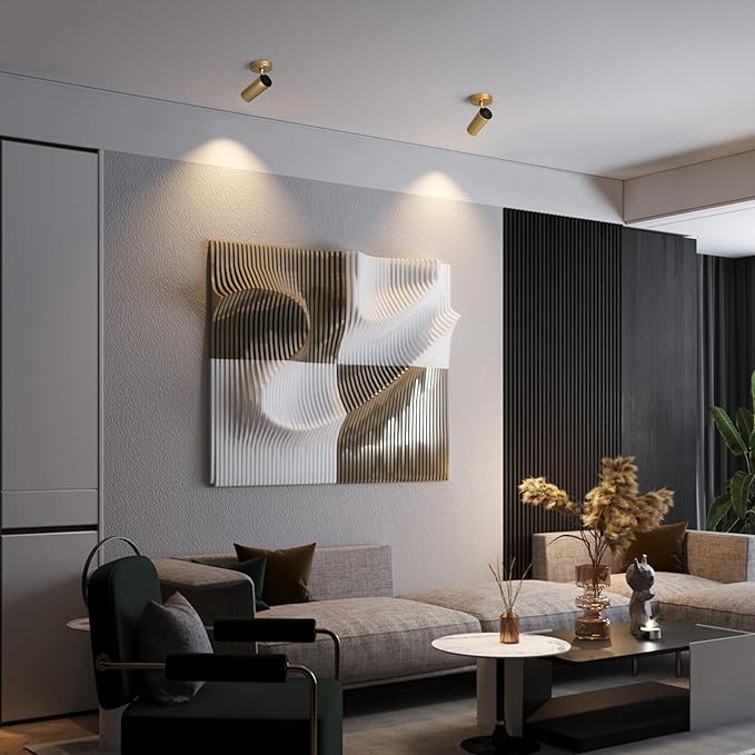 Aisilan 9W LED Gold Directional Dimmable Ceiling Spotlight Indoor, Anti-Glare Adjustable Angle Wired Spot Light for Picture, Bedroom and Kitchen - Warm Light 3000K, CRI 97 Flicker-Free