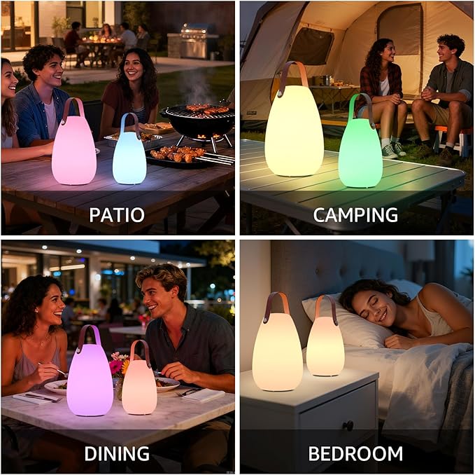 uuffoo 2 Pack Rechargeable Portable Table Lamp, Cordless RGB Lantern with Remote, Decorative LED Night Light, IP44 Waterproof Indoor Outdoor Lamp for Bedroom Patio Garden Wedding Party
