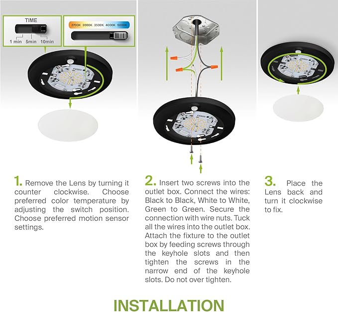 ASD 6 Inch Motion Sensor LED Disk Lights - 15W 120V 2700-5000K Black Dimmable Flush Mount Ceiling Light Fixture, Low Profile Surface Mount Disc Lights, Junction Box & Can, ETL, Energy Star, 6 Pack